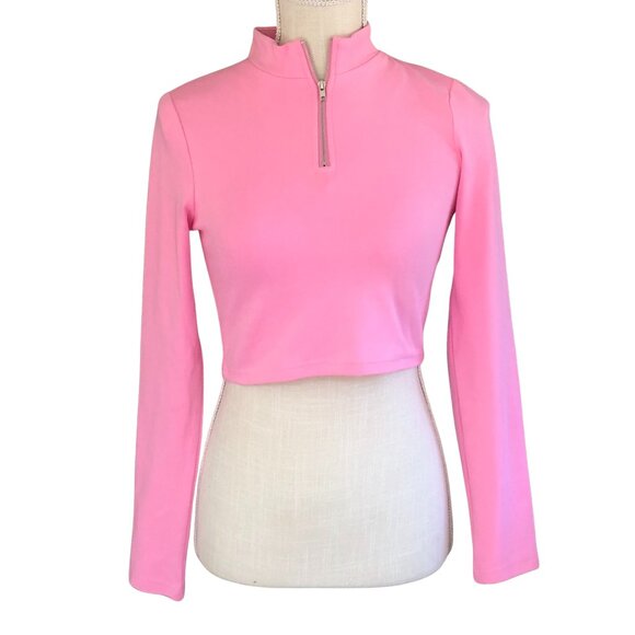 Le Lis Pink Cropped Half Zip Mock Neck Long Sleeve Top | Size Small - Picture 1 of 9